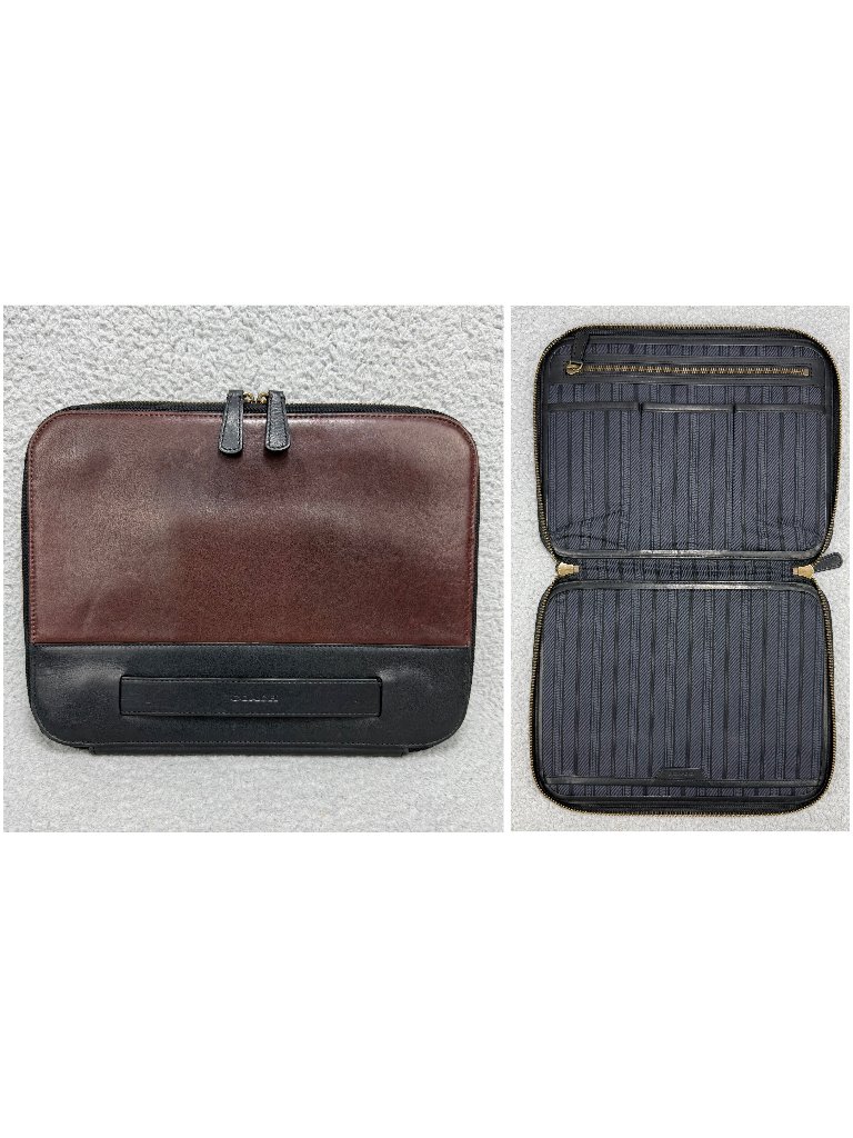 Coach Portfolio Organizer Brown Black Bi-Fold Zip Around Leather Planner Vintage